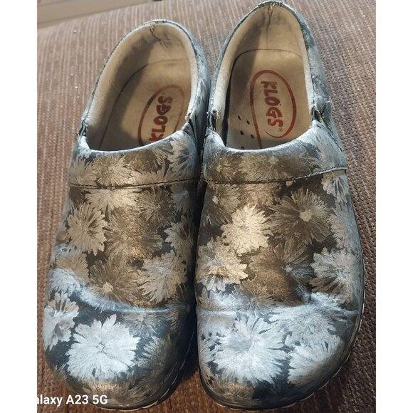 Klogs Womens Slip-On Shoes Size 8.5 M Floral Pattern Non-Slip Gray & White Leath - Picture 6 of 6